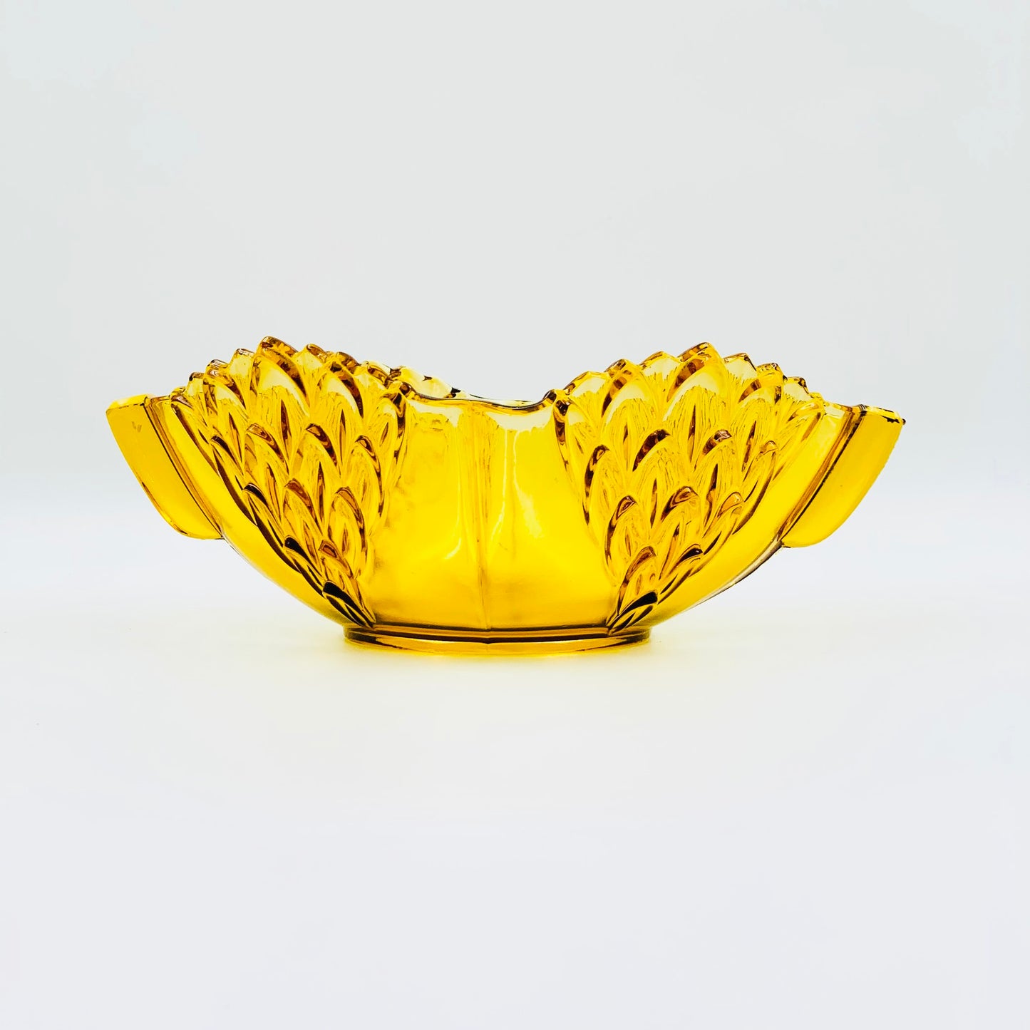 Art Deco Amber Glass Bowl in Fish Scale Pattern