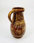Midcentury hand made West German brown red motif pottery jug/vase