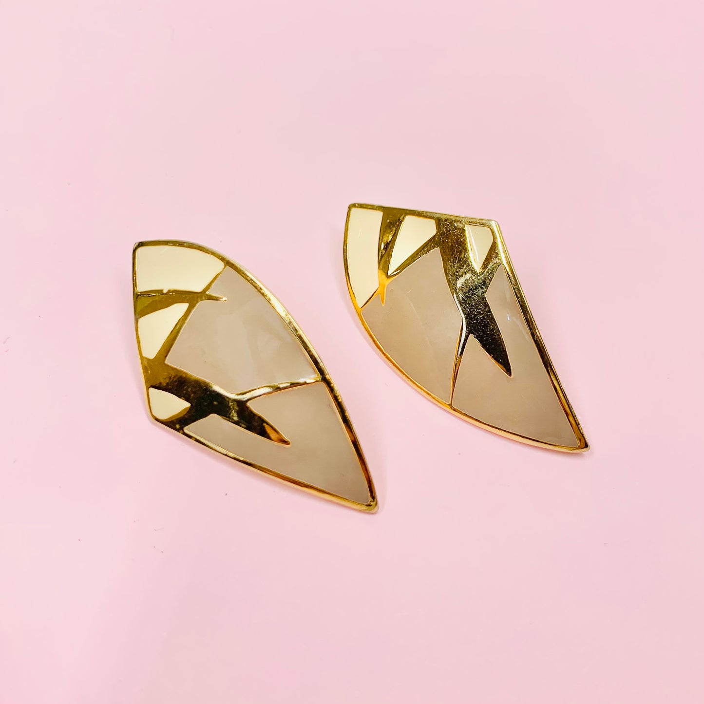 Rare 1970s Italian triple gold plated enamel earrings