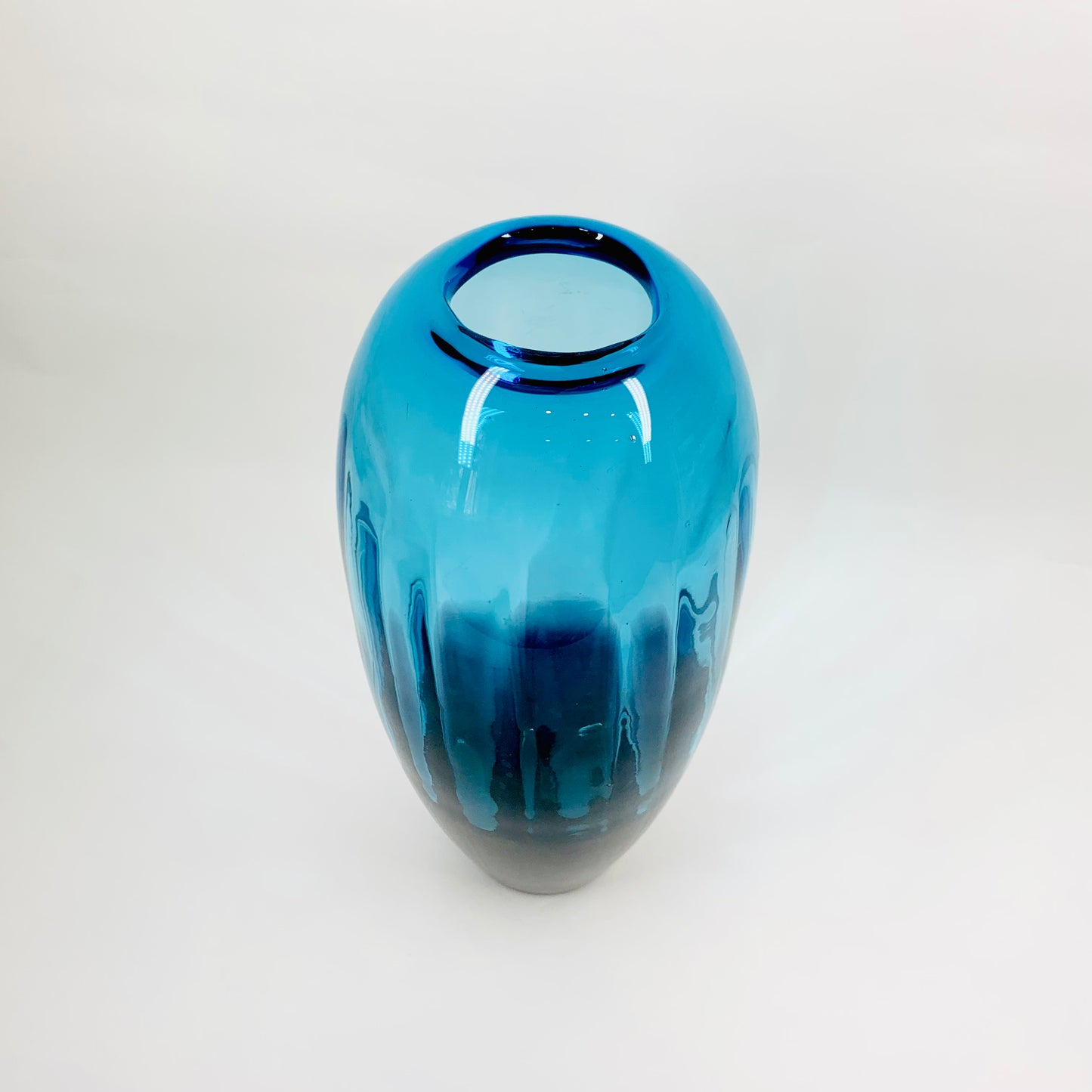 MCM aquamarine cobalt blue ombré oblong optical glass vase