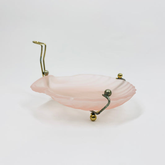 Extremely rare antique Art Deco pink satin glass shell pin dish