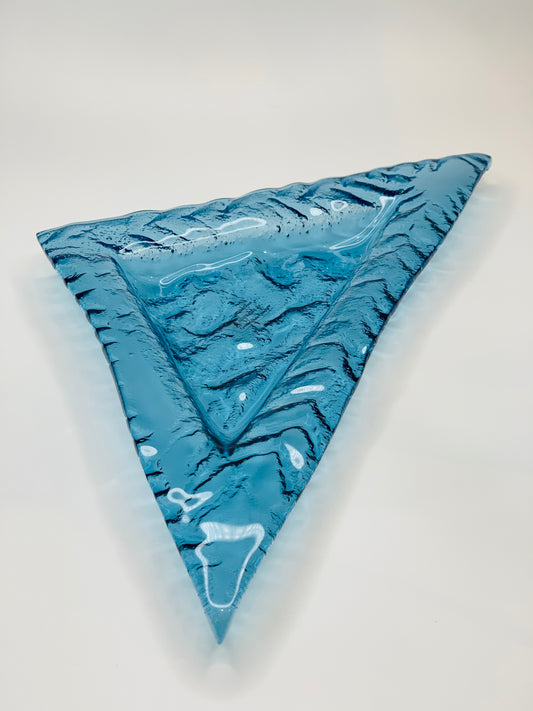 Blue Australian hand made art glass triangular shaped dish
