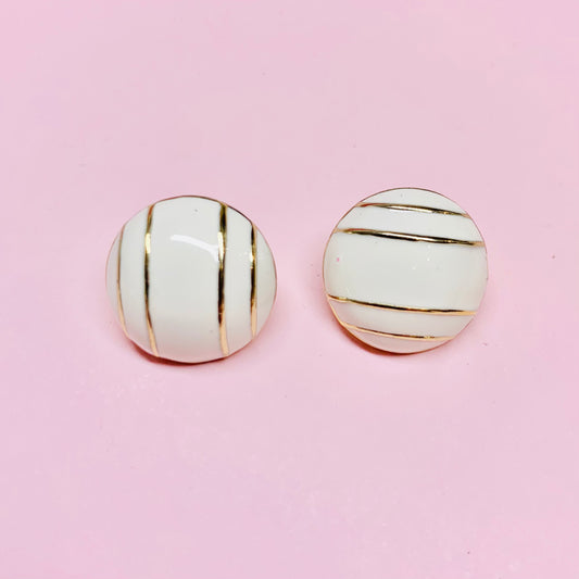 Rare 1960s Italian triple gold plated white enamel stud clip on earrings