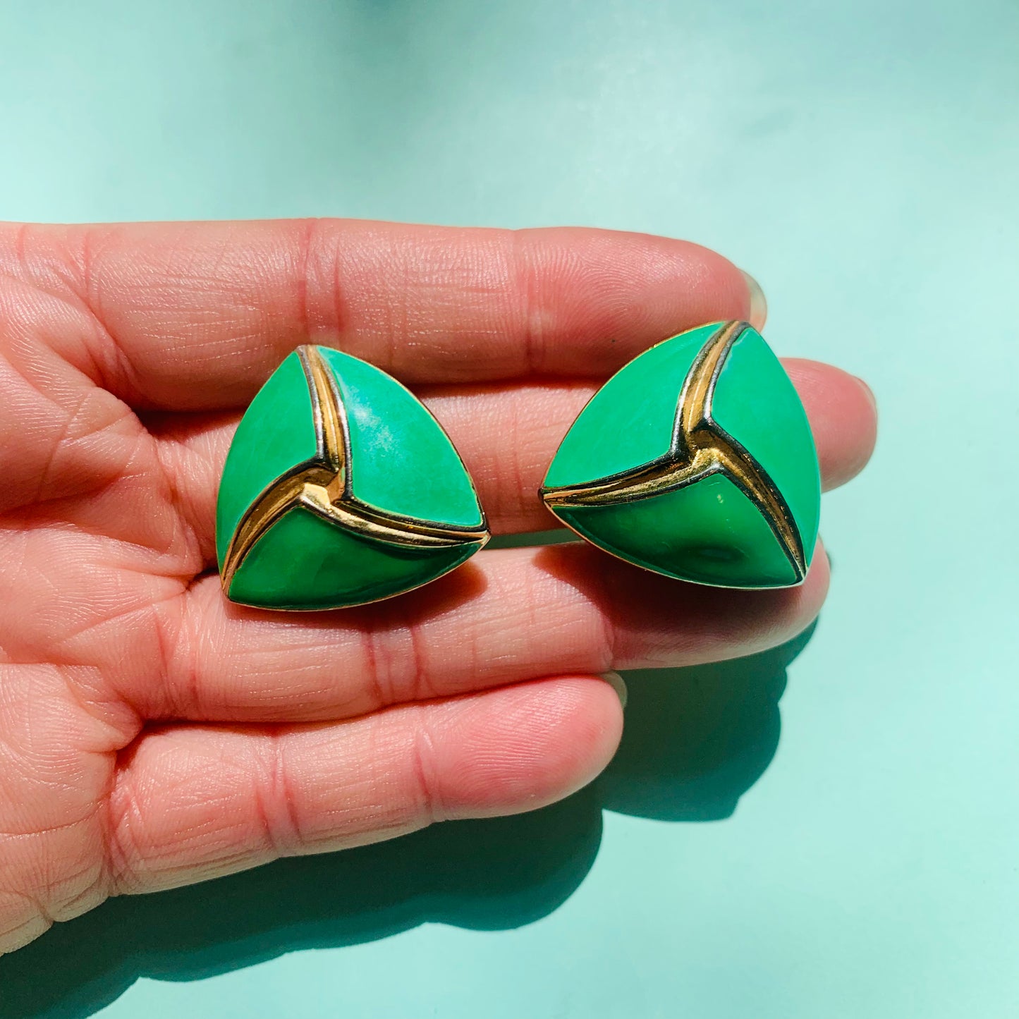 Green triangle sale earrings