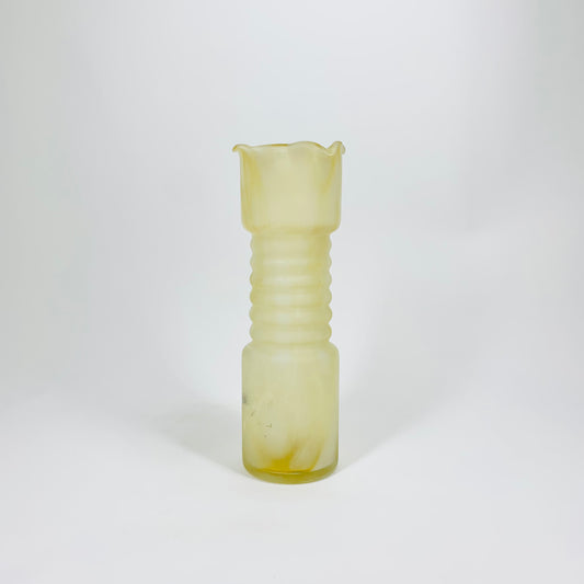 Extremely rare Midcentury Italian pale amber white satin glass posy vase with ruffle rim