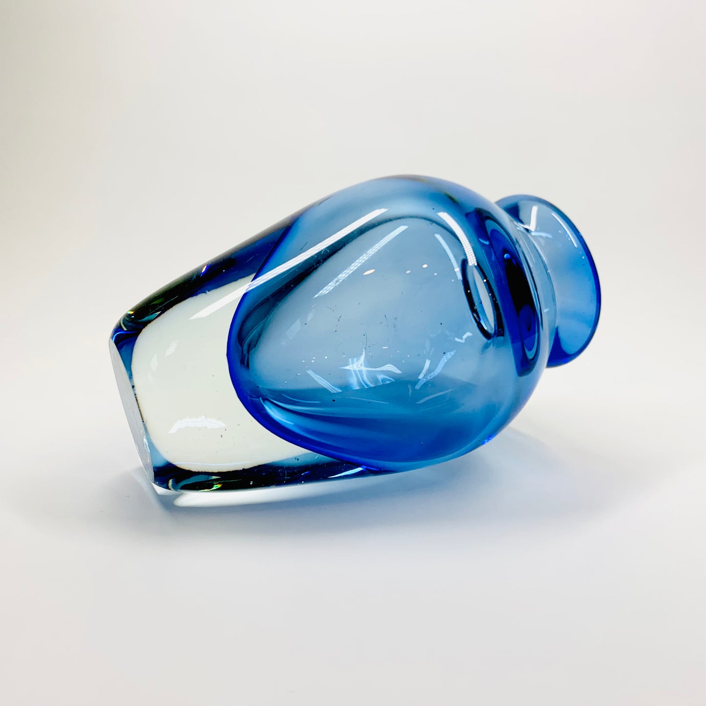 MCM blue Murano sommerso glass paperweight posy vase