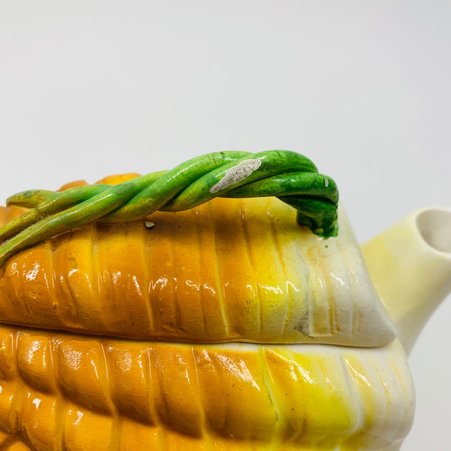 Extremely rare Midcentury orange & green porcelain shell teapot