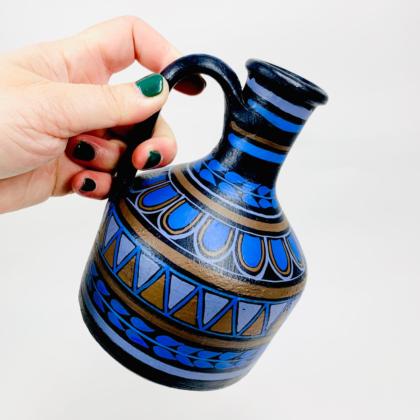 Extremely rare MCM hand painted blue pottery jug