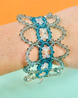 Antique Art Nouveau hand strung blue beads bracelet with sterling silver snap clasp