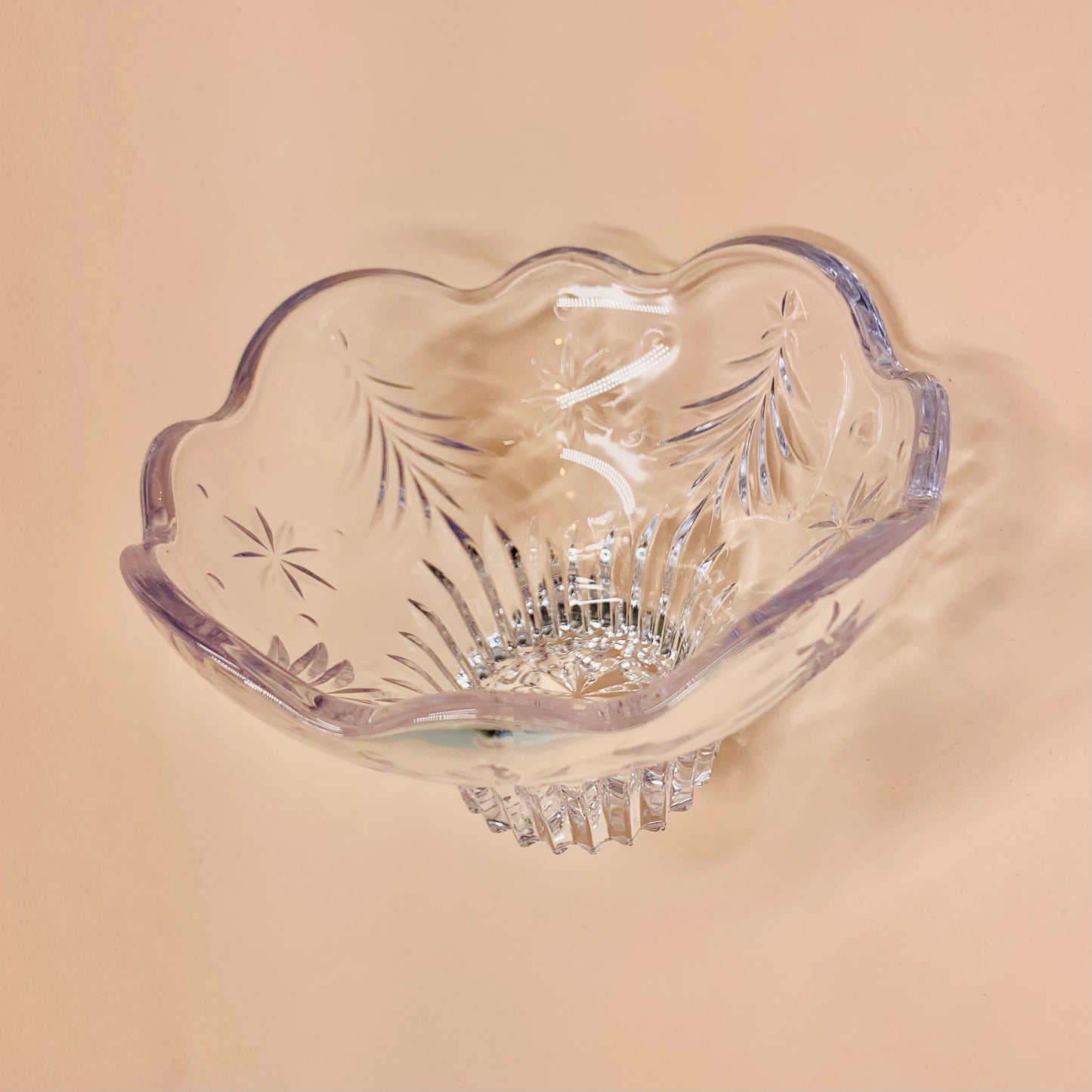 Vintage Bohemian crystal bowl with faceted foot