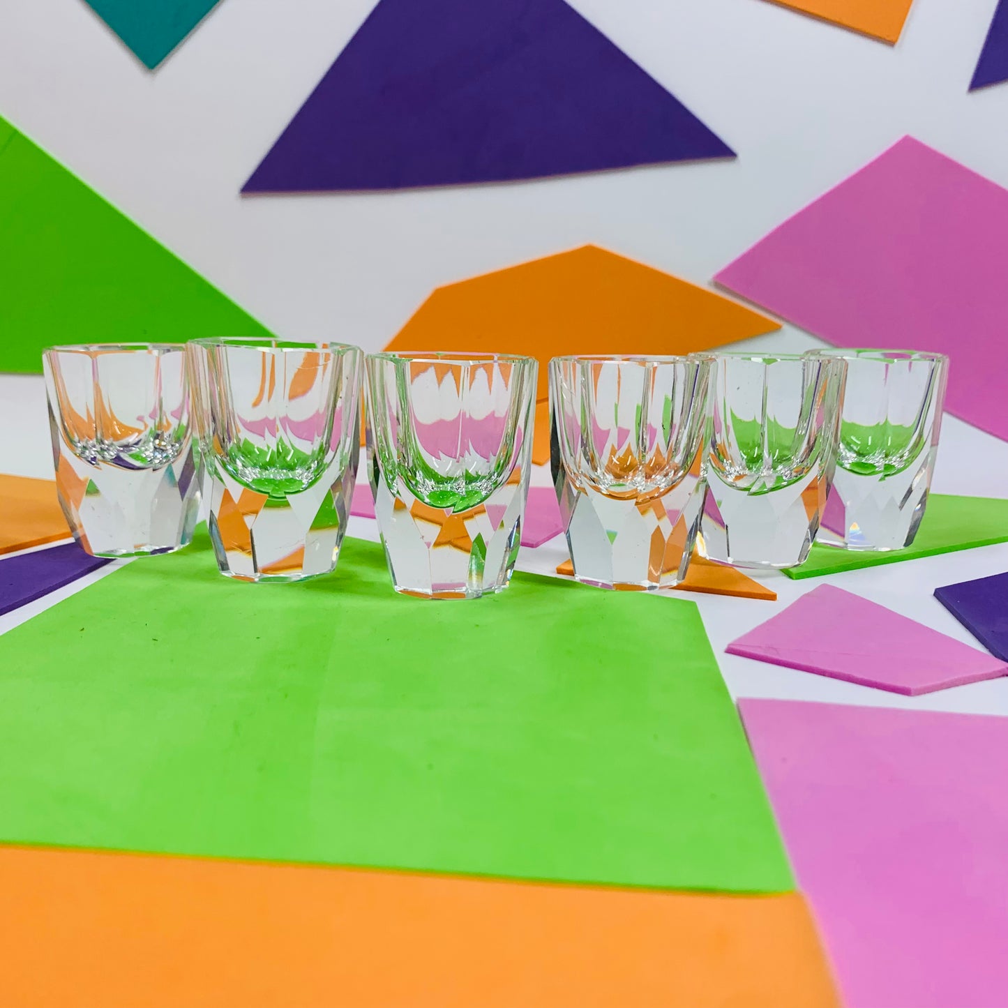 Extremely rare antique Art Deco hand cut Moser crystal shot glasses