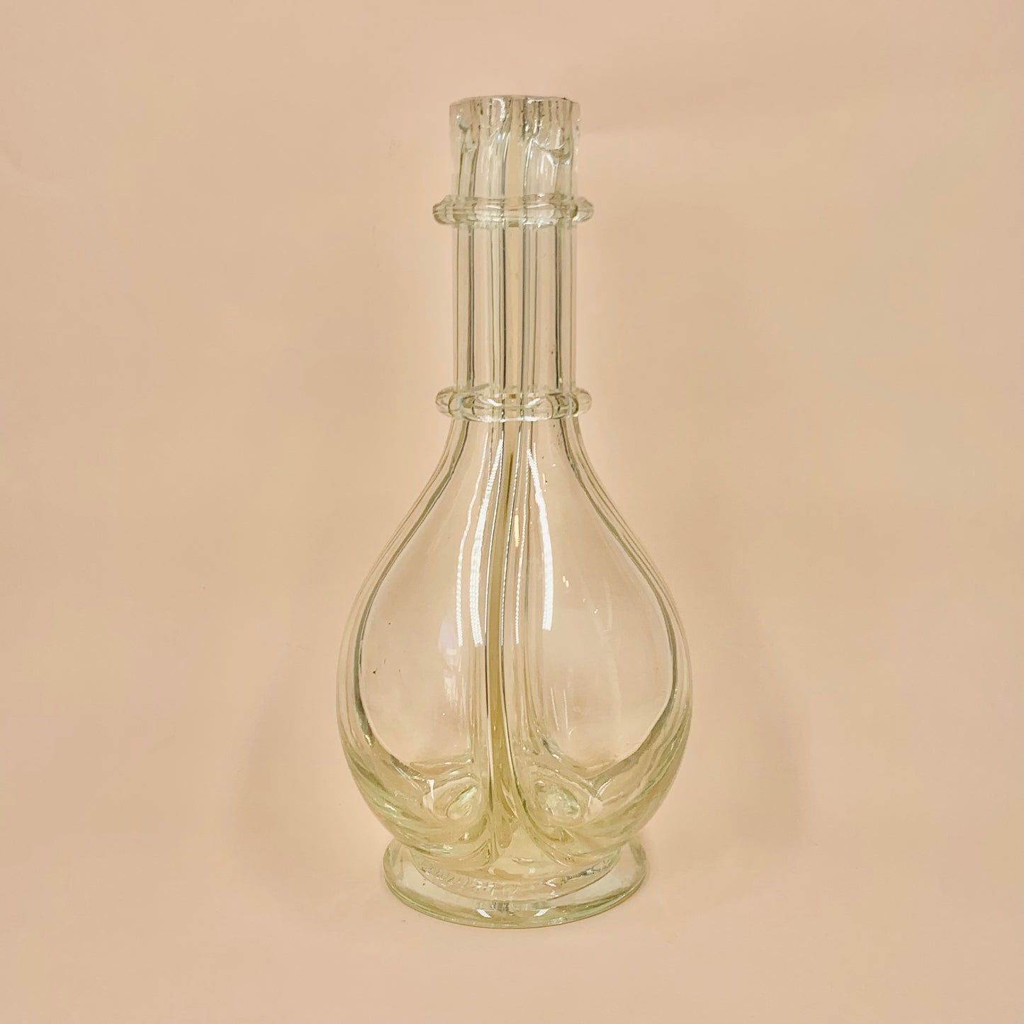 Extremely rare vintage French clear glass partitioned condiment decanter/bottle