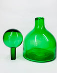 Rare mouth blown vintage Pols Potten green glass decanter bottle with matching stopper