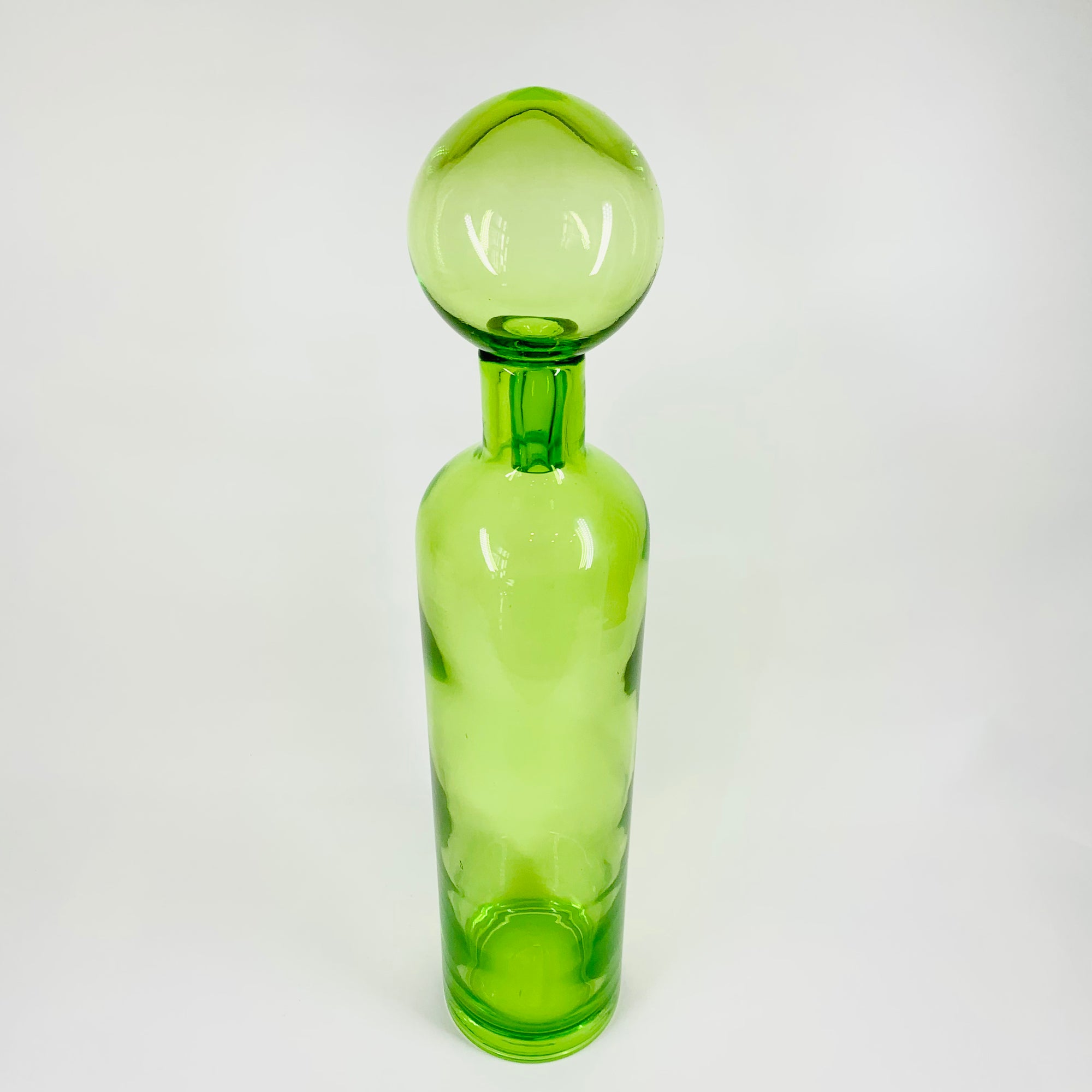 Rare mouth blown vintage Pols Potten green glass decanter bottle with matching stopper