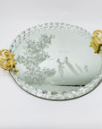 1940s hand etched mirror tray with gold aventurine rope border