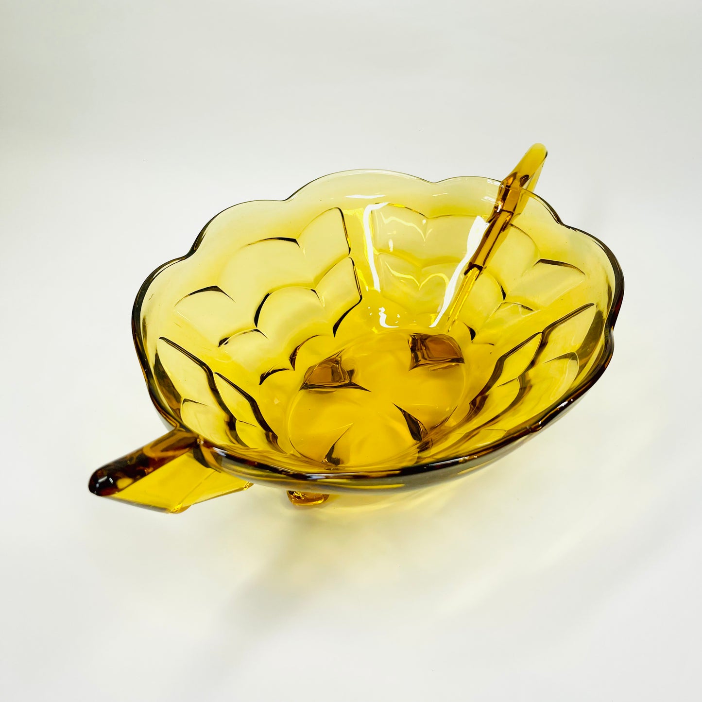 Art Deco amber glass bowl in fish scale pattern