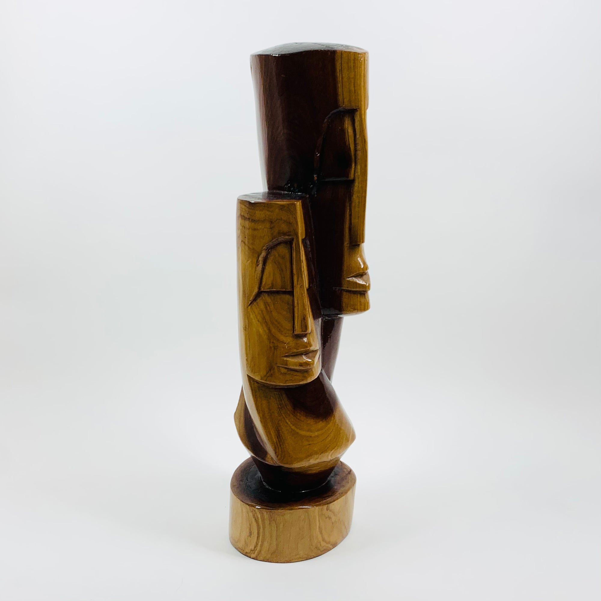 Midcentury Balinese hand carved lacquered abstract wood sculpture