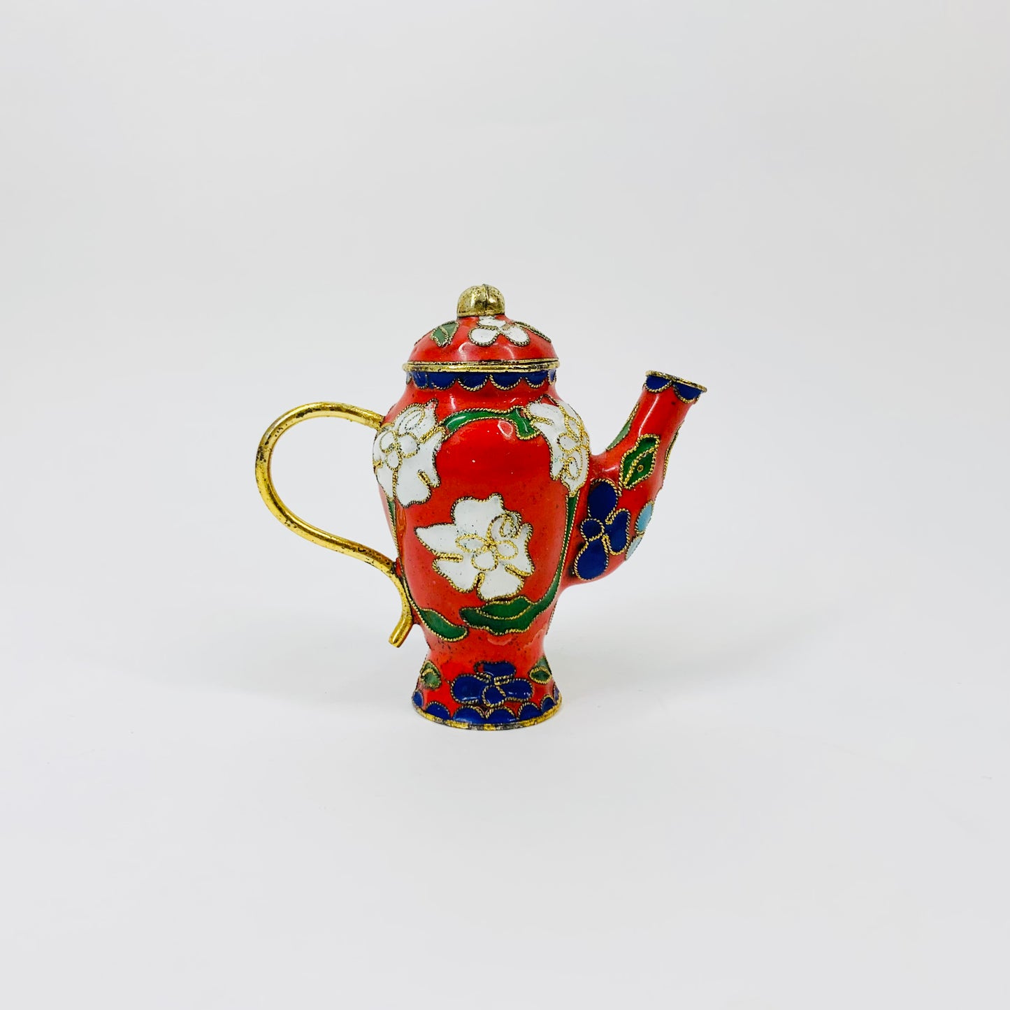 Antique mini red cloisonné teapot