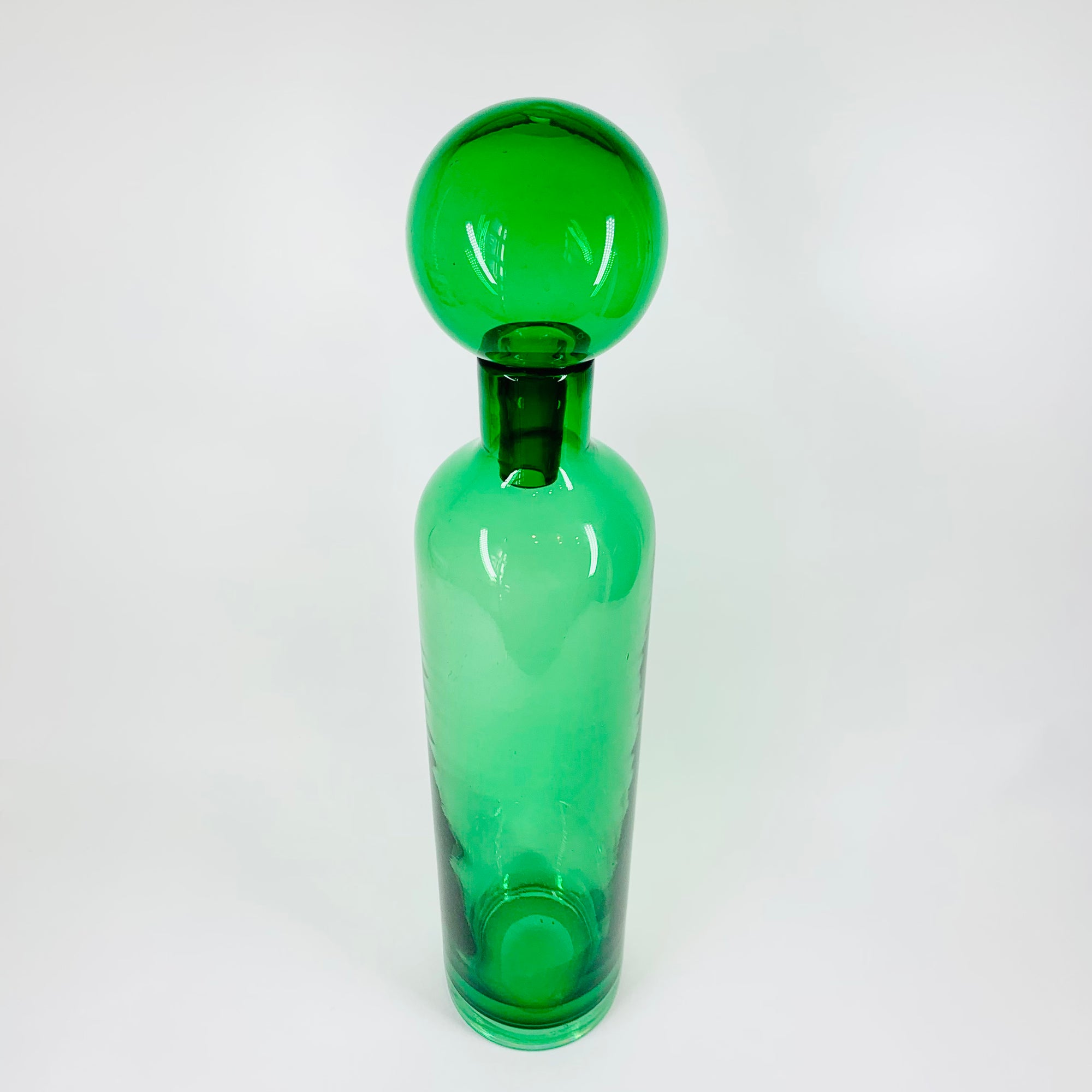Rare mouth blown vintage Pols Potten green glass decanter bottle with matching stopper