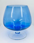 Large Midcentury Italian blue glass brandy balloon vase with clear stem