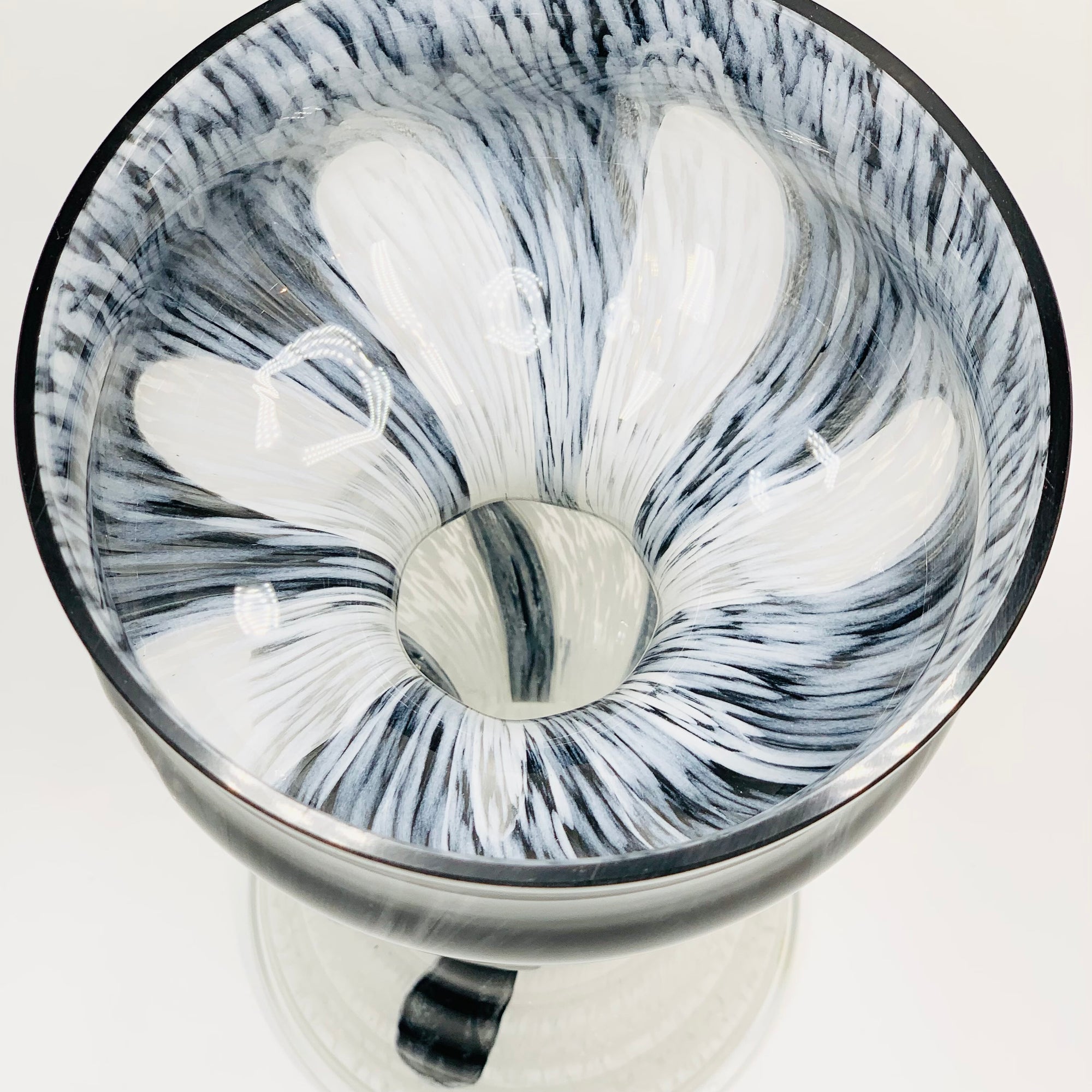 Rare Space Age mouth blown white and black Murano glass vase