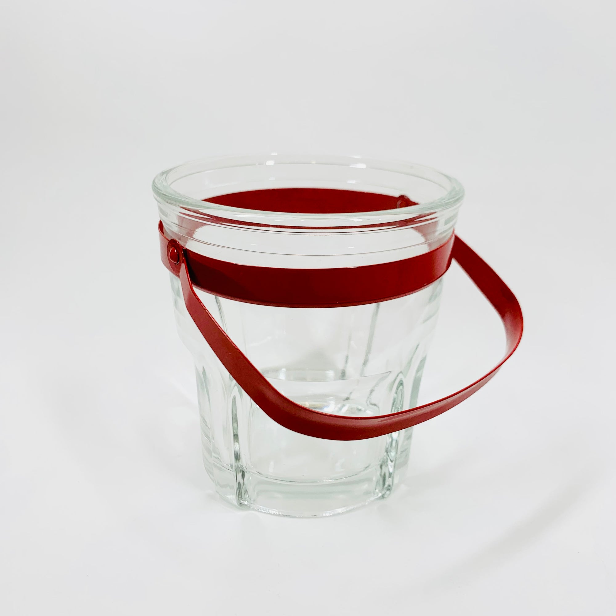 Retro Bodum tall water glasses/highball with red sleeves