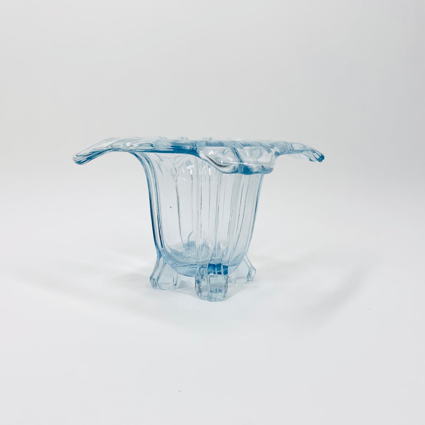 Extremely rare Art Deco blue Depression glass mini vase