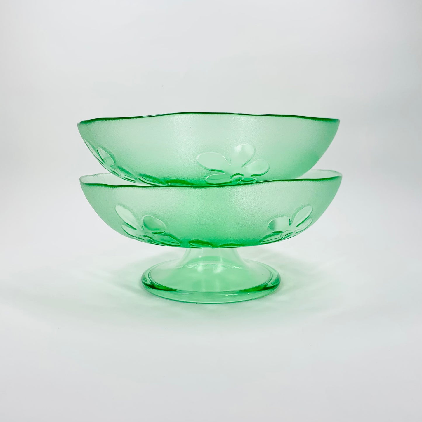 1970s footed green pressed glass comport/fruit bowl