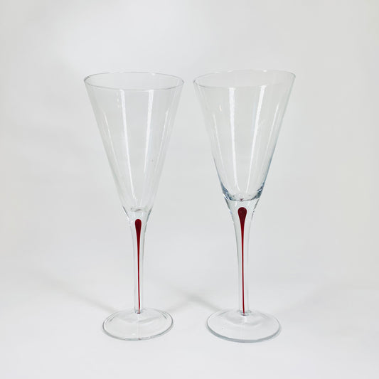 Vintage Kosta Boda hand made art glass wine glasses with encased ruby ink