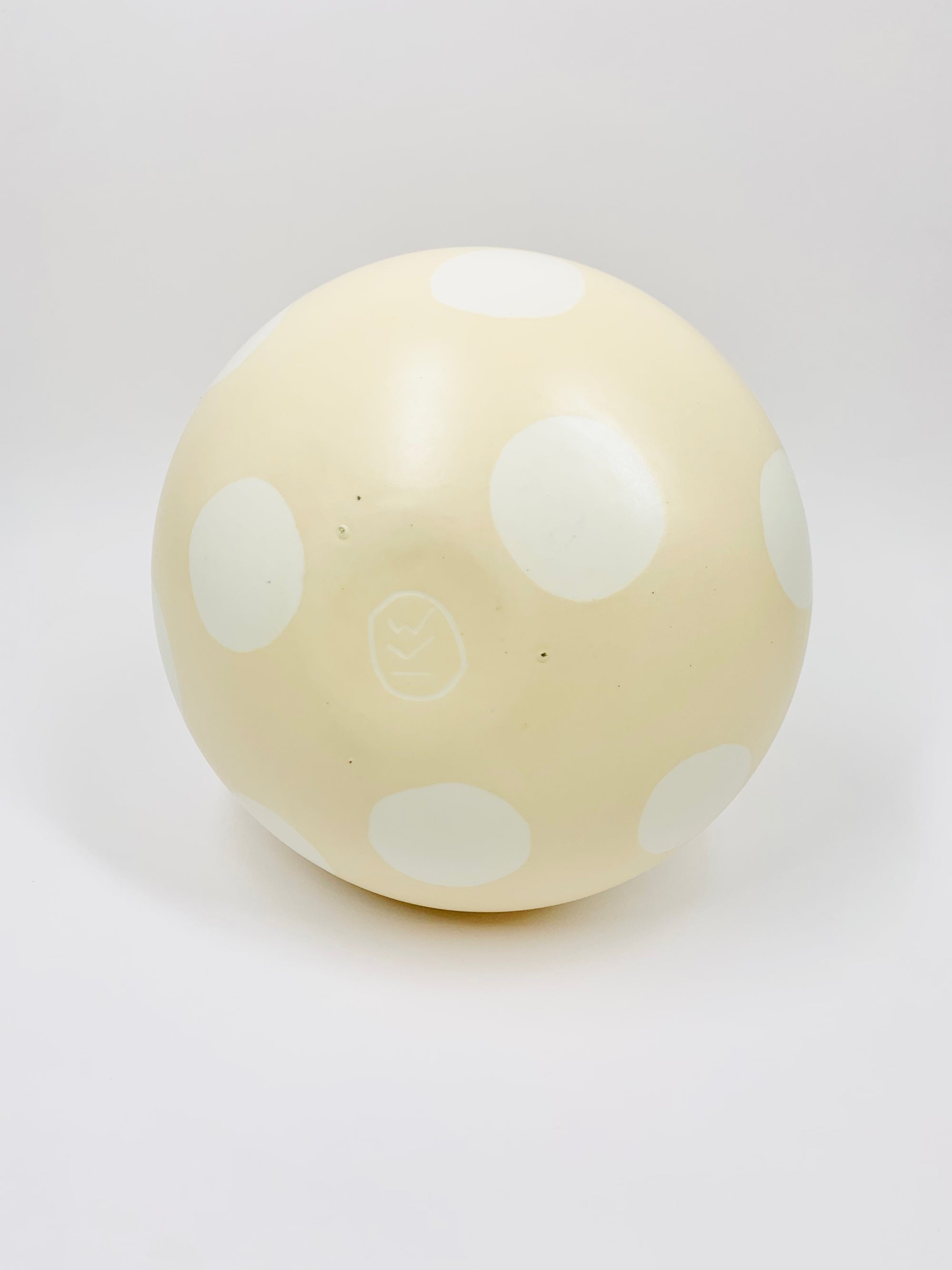 1980s Australian studio beige pottery vase with white polka dots