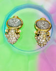 1950s gold plated cameo drop earrings with pearls