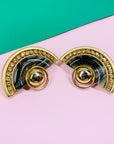 Extremely rare 1970s Egyptian revival fan rhinestone stud earrings