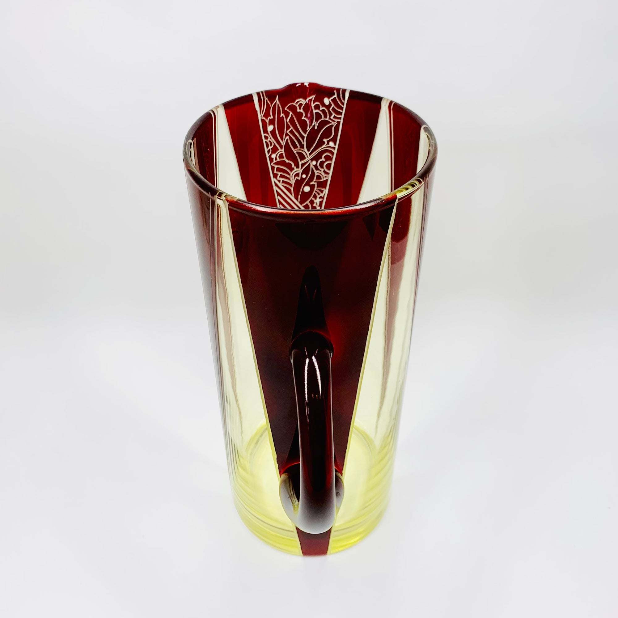 Extremely extremely rare antique Art Deco ruby enamel and citrine glass jug and matching wine glasses set by Karl Palda