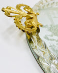 1940s hand etched mirror tray with gold aventurine rope border