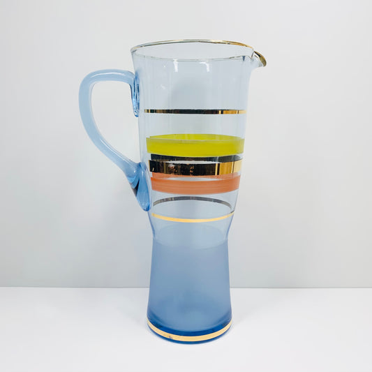 MCM Blue Glass Jug with Gold Gilding