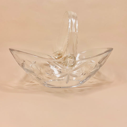Midcentury pressed glass basket with lucite handle