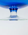 Large Midcentury Italian blue glass brandy balloon vase with clear stem