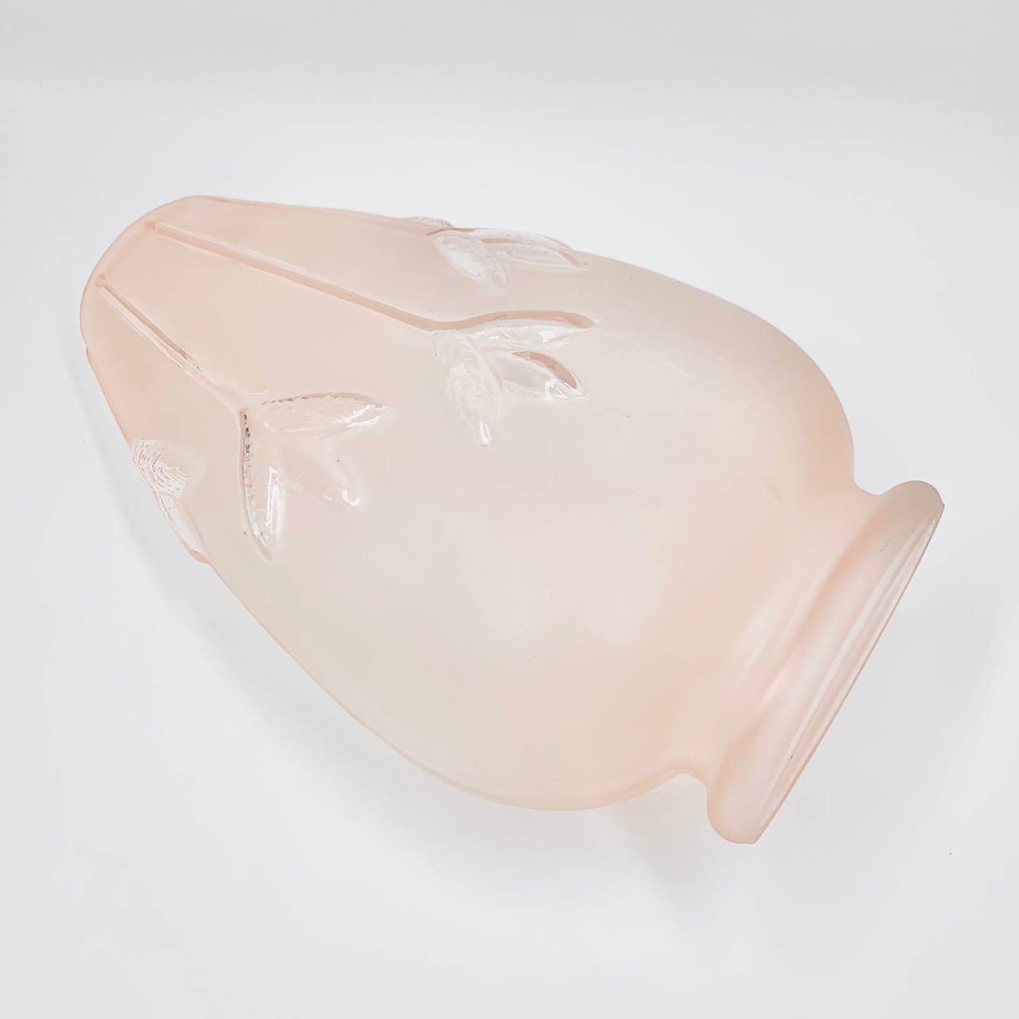 Stunning 1980s Art Deco revival hand made pink satin art glass vase