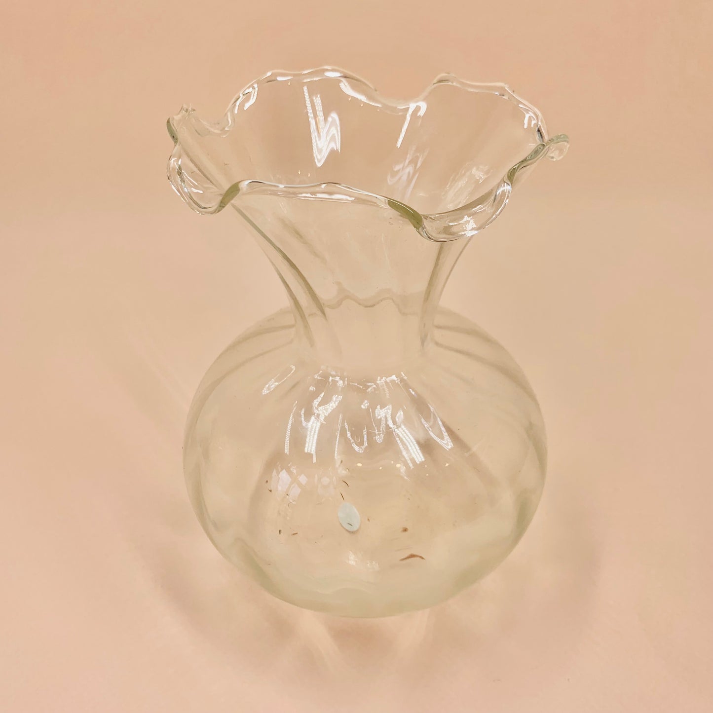 Midcentury Italian glass ruffle rim optical posy vase
