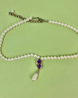 1960s Avon costume pearl necklace with chevron pearl amethyst paste drop pendant