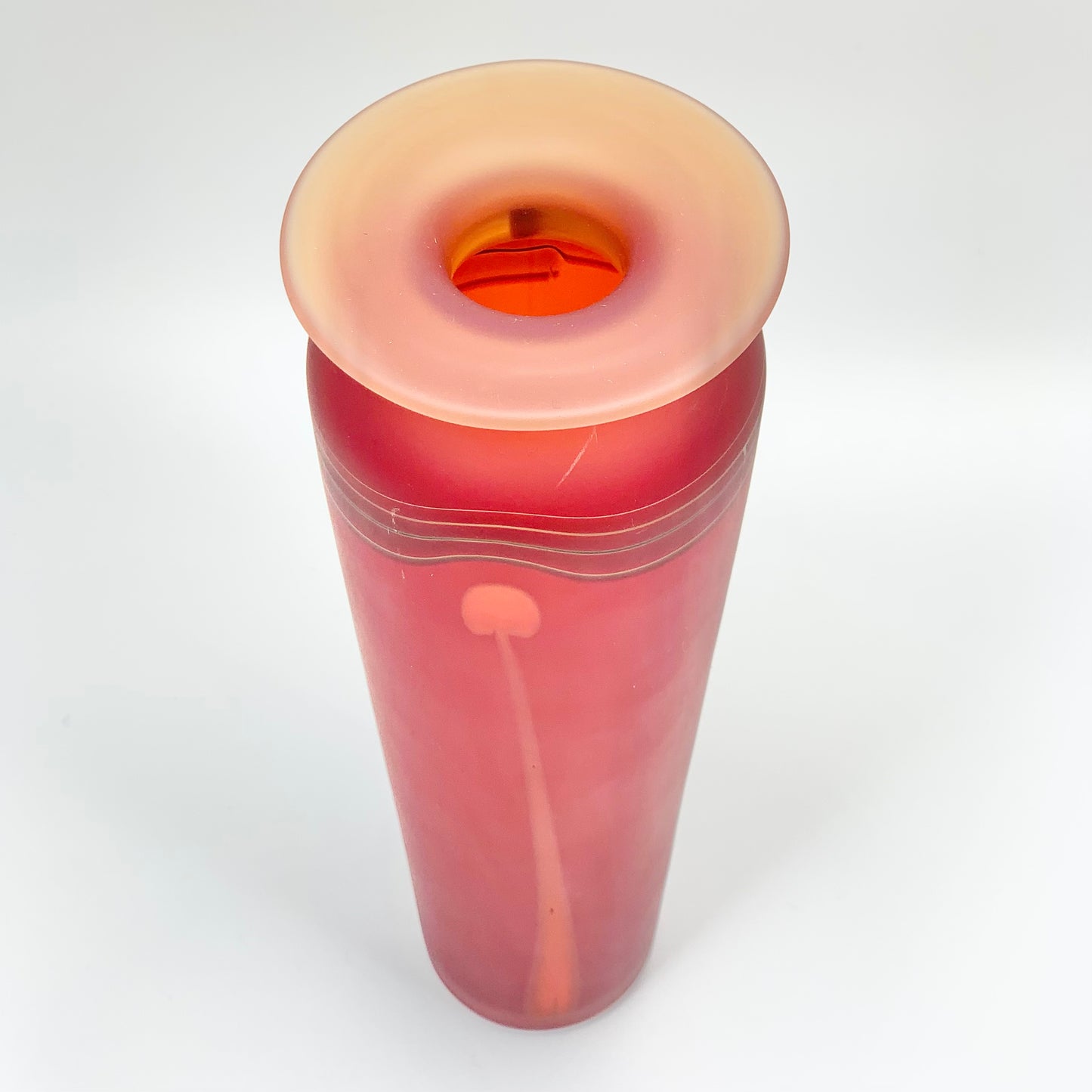 Extremely rare and collectible red satin glass vase by Robert Wynne for Denizen Studio