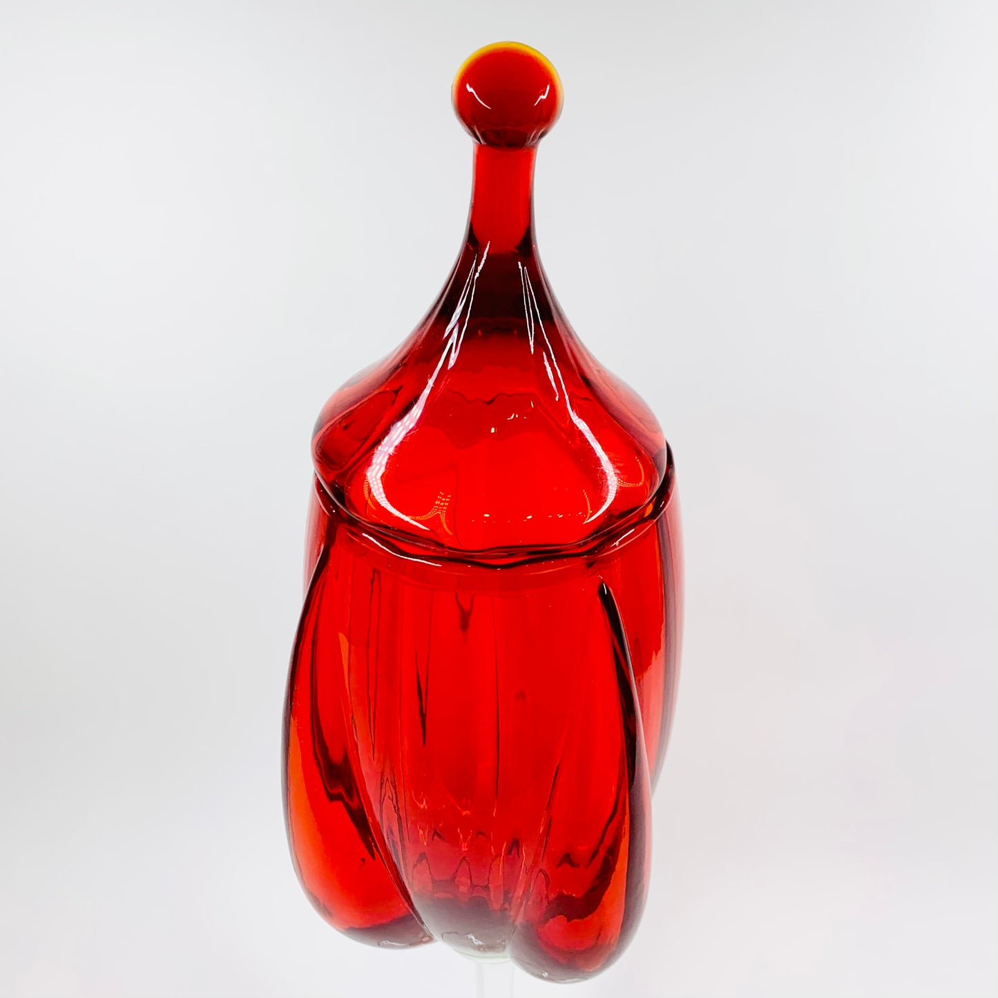Extremely rare tall Midcentury Italian red glass footed canister/candy jar