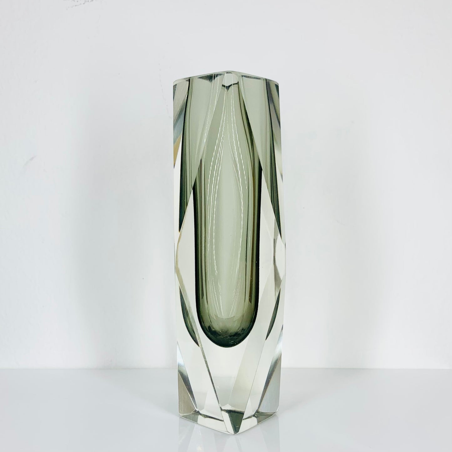 MCM grey faceted Murano sommerso glass vase by Mandruzatto