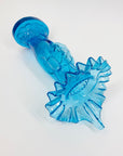 American Fenton Blue Pressed Glass Hand Holding Ruffle Vase
