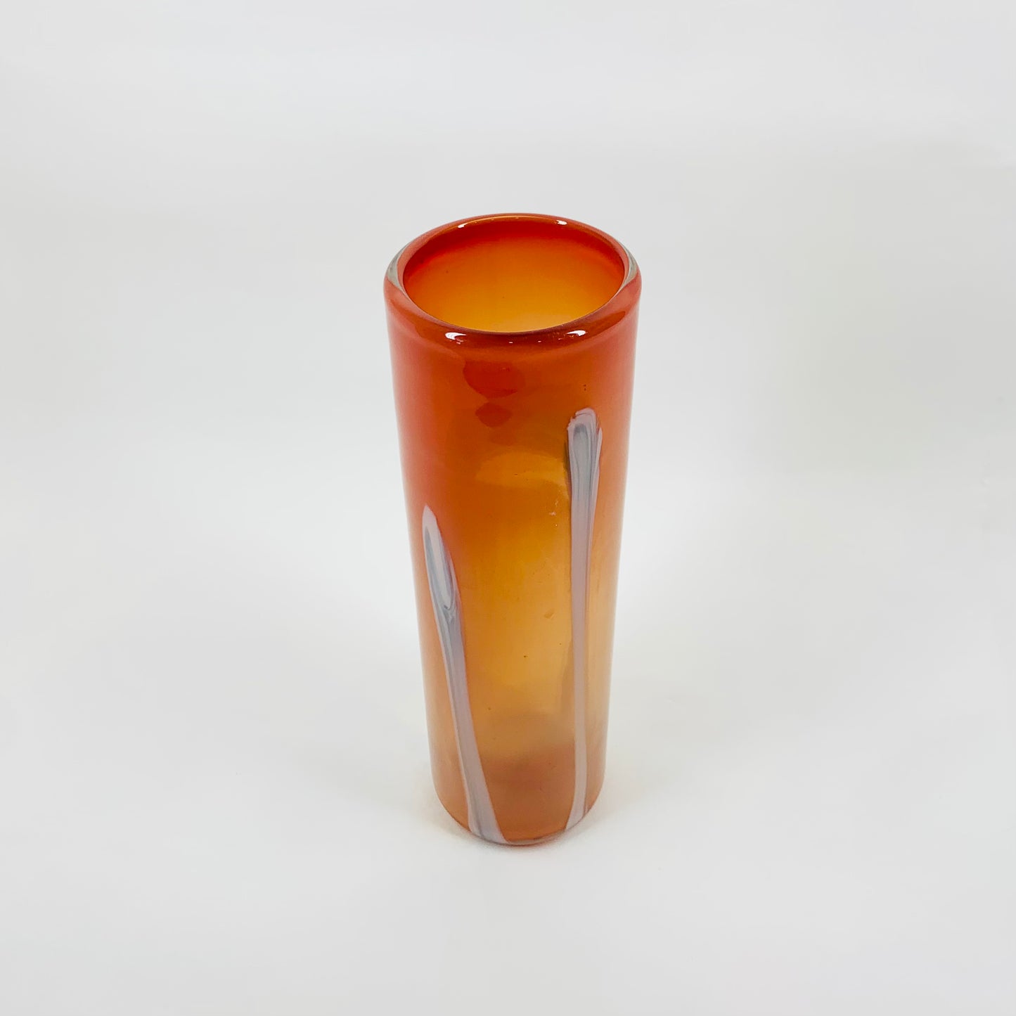 1980s orange mouth blown studio art glass tube vase by Suzanne Kindland