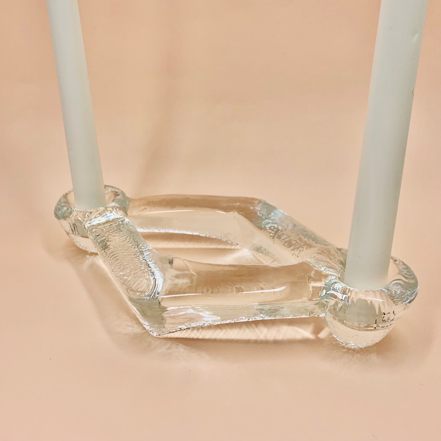 Extremely rare MCM brutalist Pukeberg ice glass candle holder