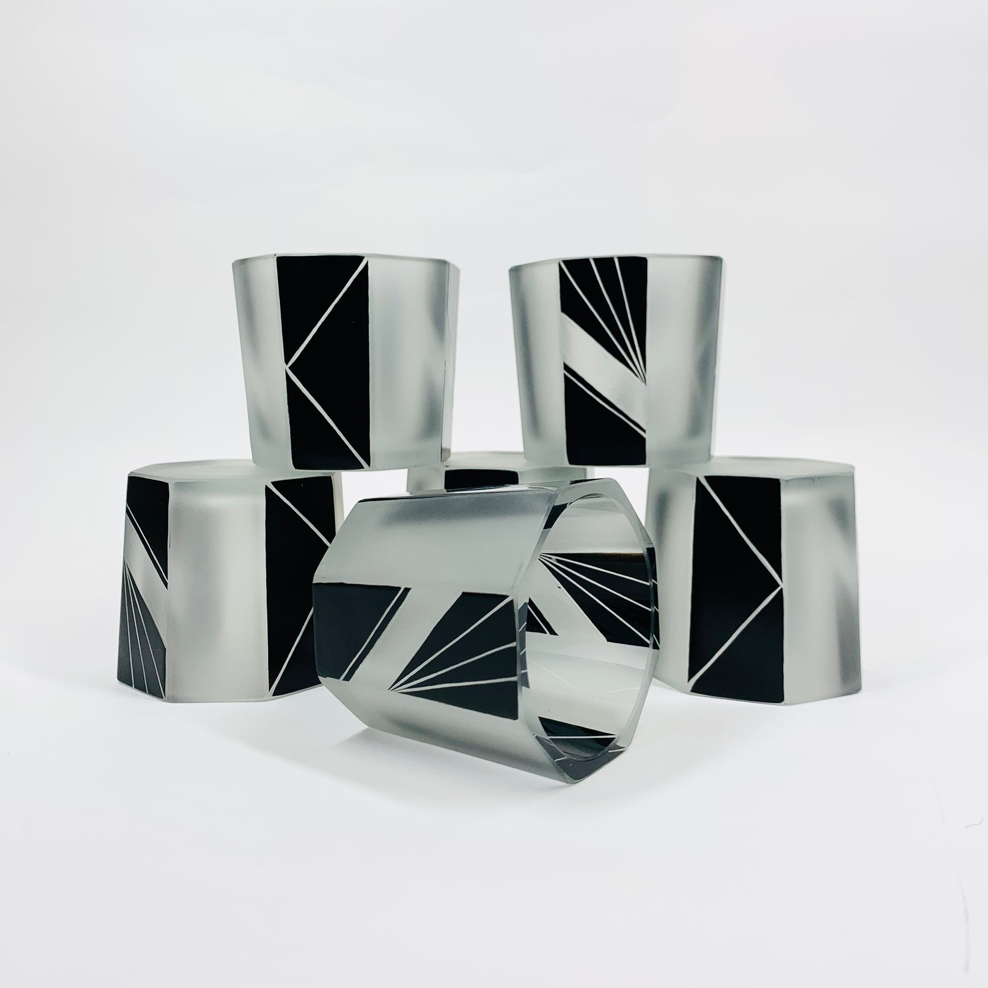 Extremely extremely rare antique Art Deco black enamel decanter satin glass set by Karl Palda