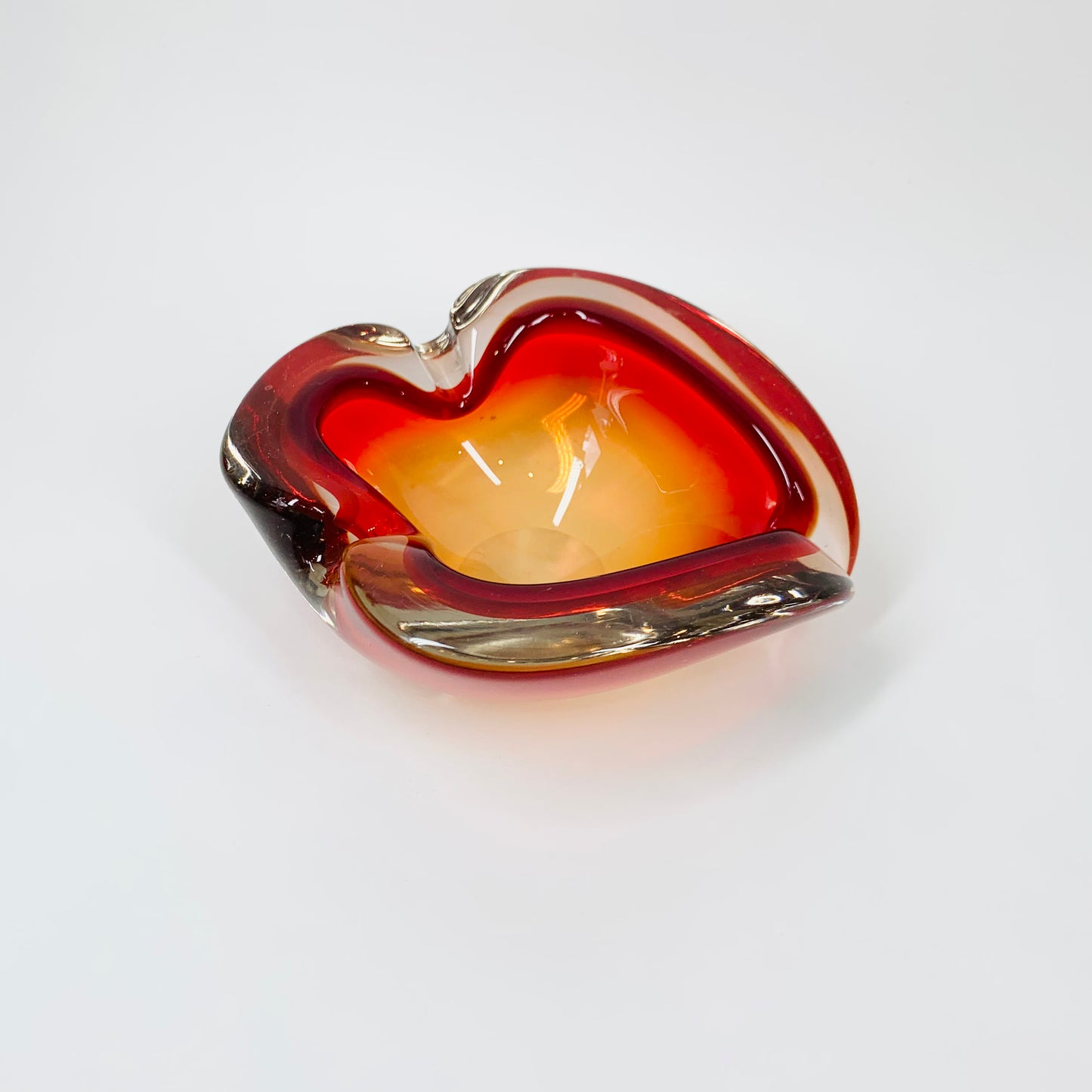 Stunning and rare MCM Murano red orange ombré glass ashtray/bowl