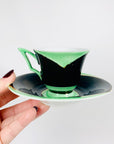 Extremely rare 1920s Victoria Czechoslovakia Art Deco hand painted porcelain coffee cup and matching saucer