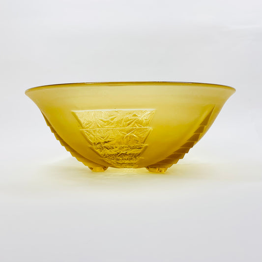 Antique Art Deco pressed mixed satin amber glass salad/fruit bowl